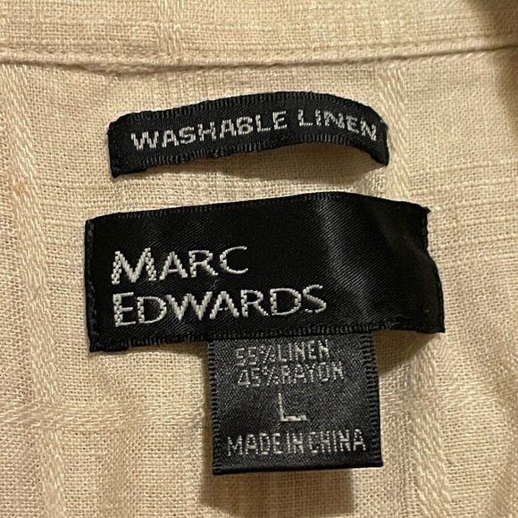 Marc Edwards Washable Linen Tan Short Sleeve Button Down Shirt Size Large - Picture 5 of 5